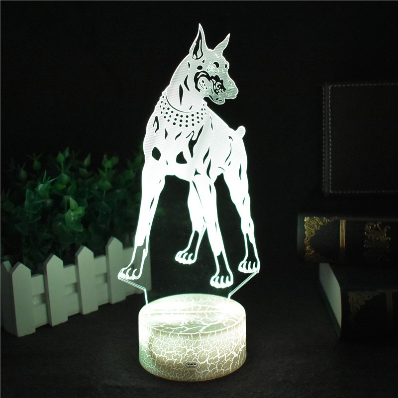 Hot Sale Cartoon LED 3D Doberman Pinscher Night Light RGB 7 Colors Mood 3D Table Lamp for Home Decor Sensor Light