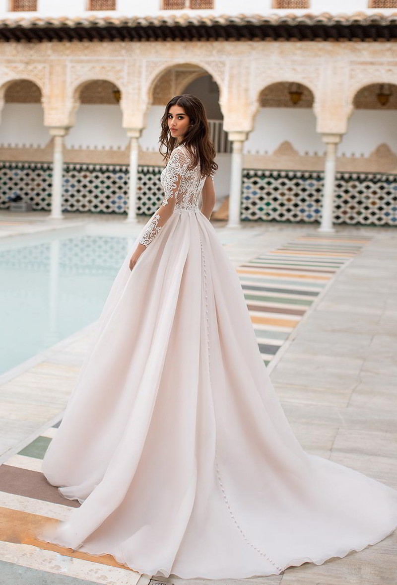 naviblue dolly long sleeves wedding dresses jewel neck lace appliqued bridal gowns plus size vestido de novia