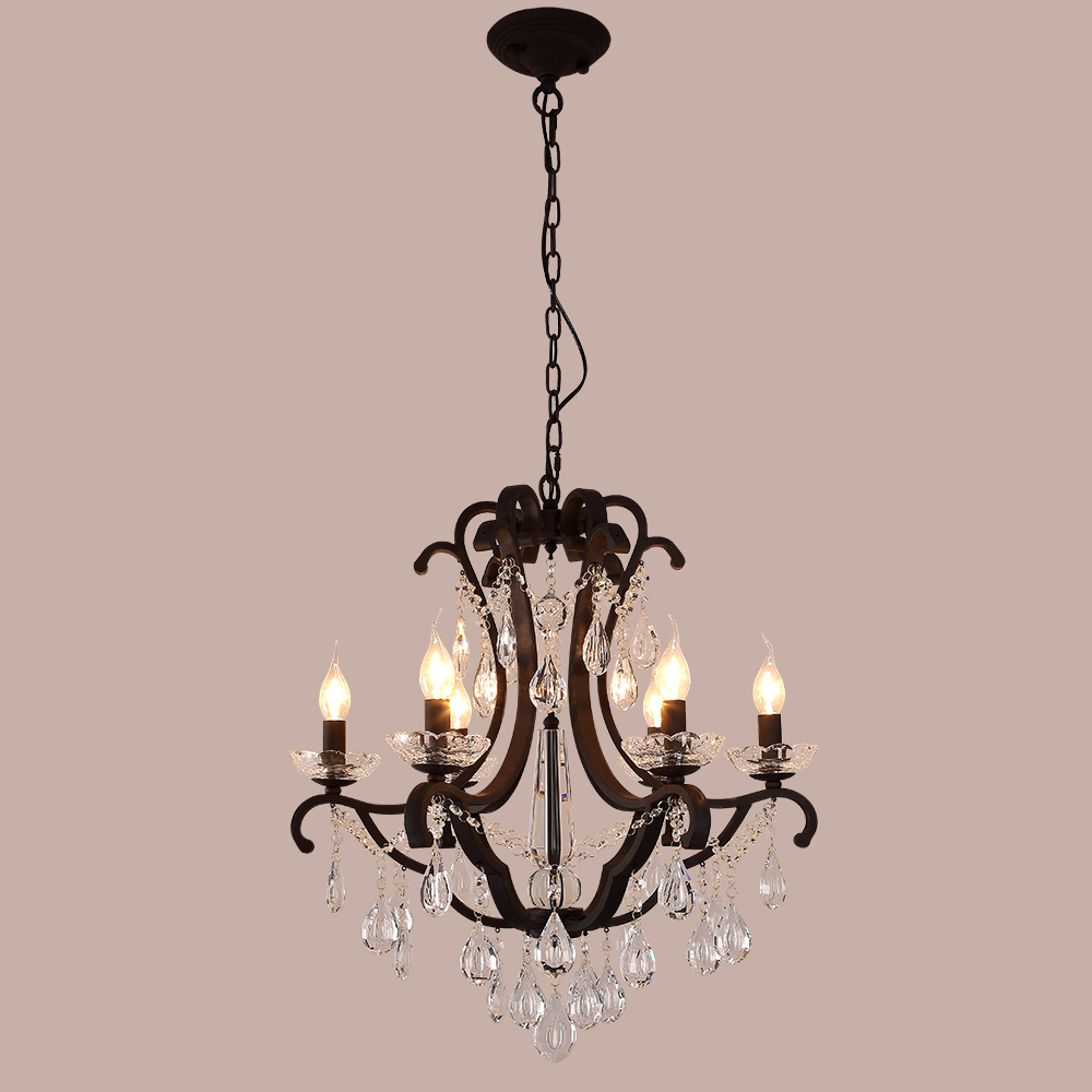 Vintage Iron Crystal Pendant Lights K9 Crystals Chandelier Light fixtures black for Living Room Bedroom Restaurant Porch
