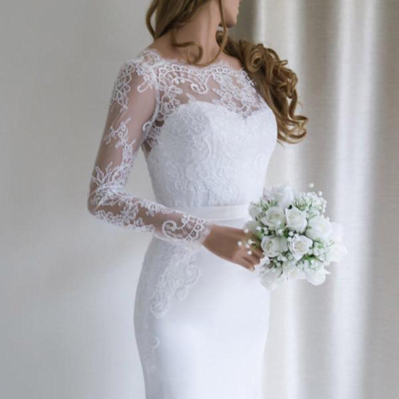2020 Elegant Long Sleeve Mermaid Wedding Dresses Backless Sheer Neck Appliques Lace Long Wedding Dress Vestidos De Novia