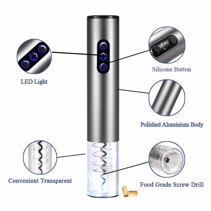 Electric Wine Opener Aluminum Alloy Red Wine Corkscrew Automatic Bottle Opener With Foil Cutter Wine Accessories Promotion
Electric Wine Opener Aluminum Alloy Red Wine Corkscrew Automatic Bottle Opener With Foil Cutter Wine Accessories Promotion