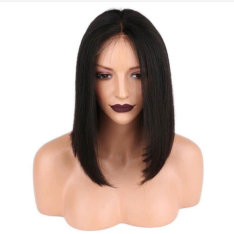 Stock Short Bob Wigs Natural Straight Black Wig Synthetic Lace Front Wig With Middle Parting Heat Resistant Hair For Women