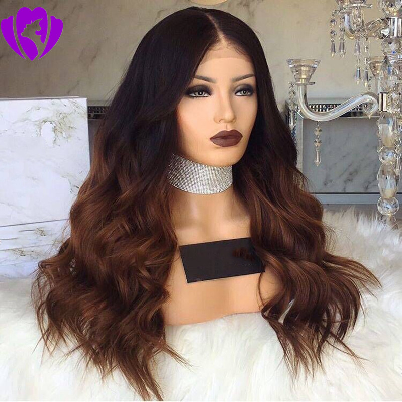 Stock Ombre Brown Wig Glueless Wavy Synthetic Lace Front Wig With Natural Hairline Heat Resistant Fiber Hair Wigs For Black Women