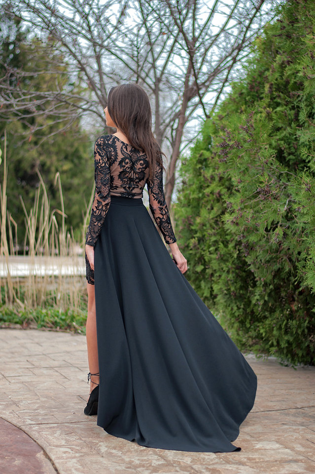 Black Prom Dresses With Detachable Skirt Satin Lace Applique Short Cocktail Dress Party Evening Wear Plus Size Formal Gowns robes de soirée