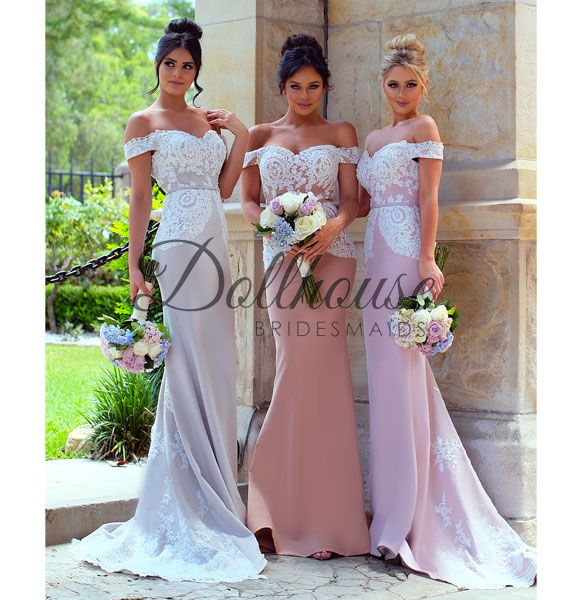 Off New Design Shoulder Long Mermaid Bridesmaid Dresses Lace Applique Backless Wedding Gust Dress Maid Of Honor Gowns Custom