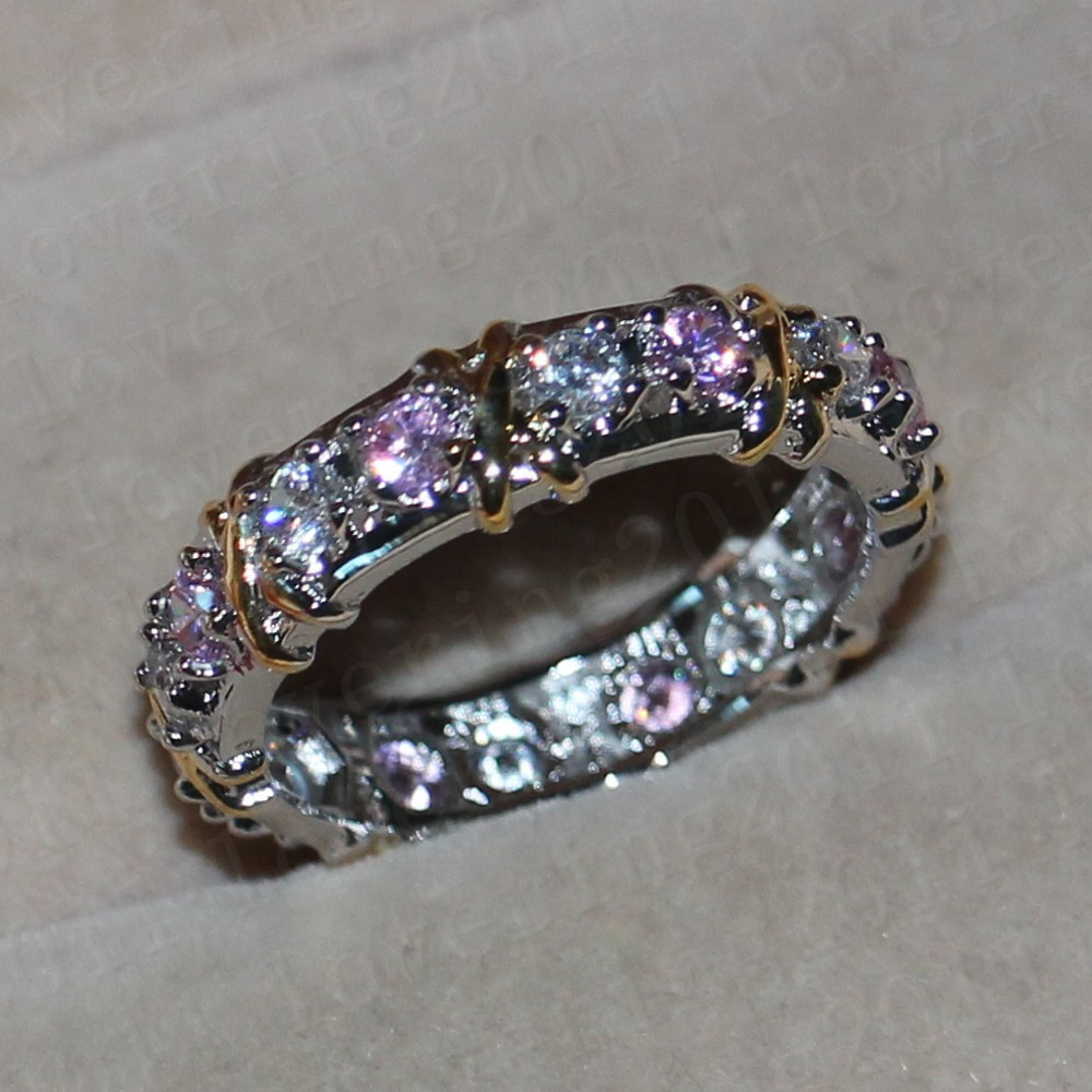 choucong Women Fashion ring Handmade pink stone Diamond 10KT White&Yellow Gold Filled Engagement Wedding Band Ring