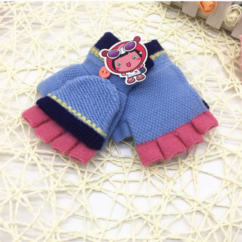 Kids Knitted Fingerless Gloves Colors Match Half Fingers For Boys And Girls With Cover Up Wholesale