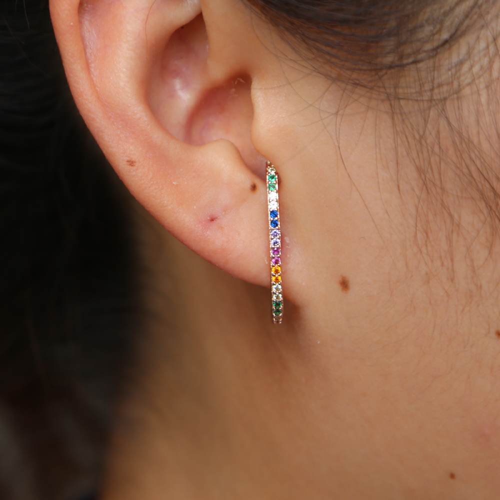 925 sterling silver simple rainbow bar stud earring long stud arround ear top to botton new arrived minimal delicate silver fine jewelry