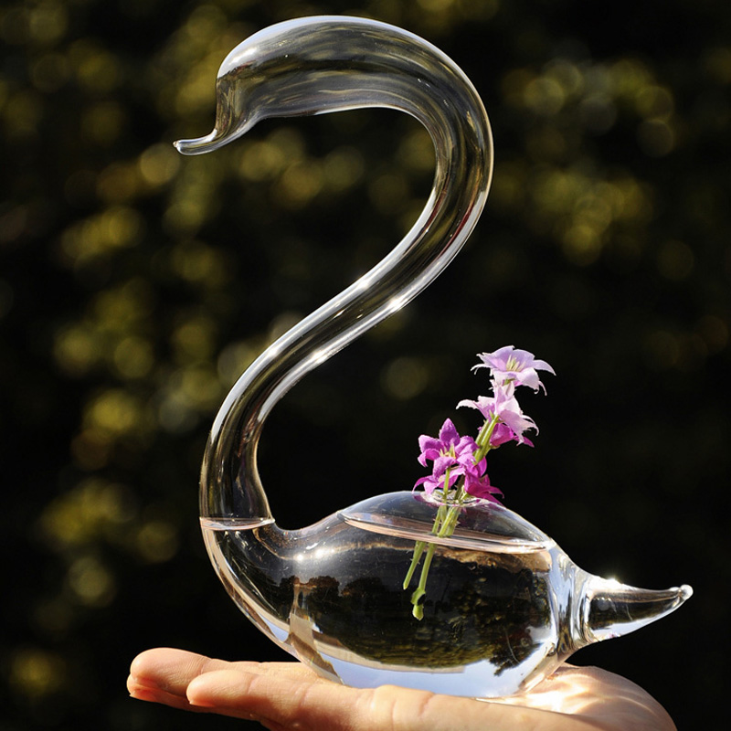 OnnPnnQ Swan Glass Floor Vase Decoration Home Glass Terrarium Vase for Wedding Decoration Flower Vases Decoratives for Homes