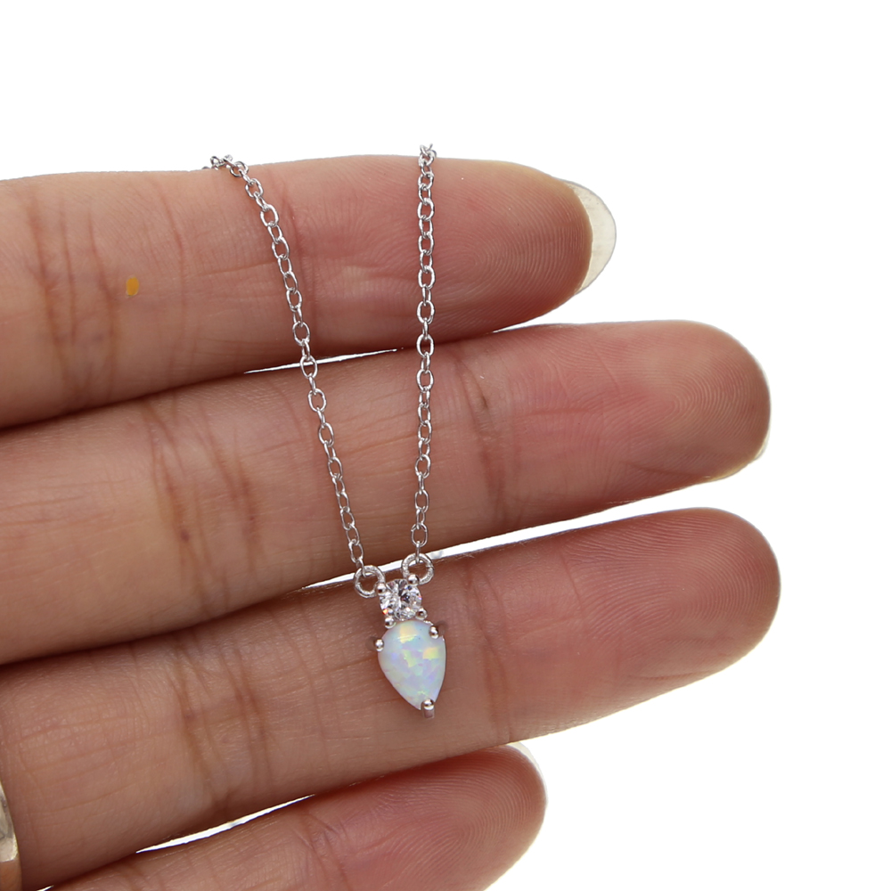 100% 925 sterling silver opal necklace simple stone design tear drop fire opal minimal delicate dainty silver jewelry