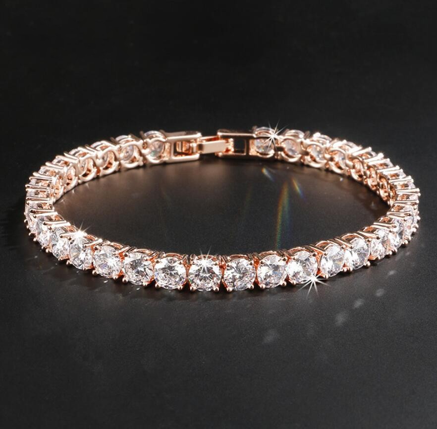 Fine Jewelry Luxury 18K Rose Gold Filled 3 Colors White Topaz Claw Setting CZ Diamond Gemstones Fashion Women Bracelet For Girls 'Gift