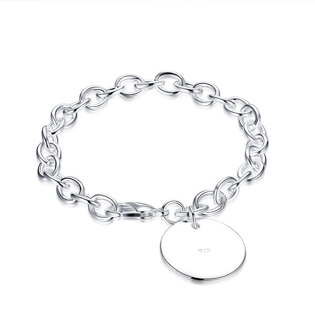 Round card rough Bracelet sterling silver plated bracelet SPB270; New arrival men and women 925 silver bracelet Link, Chain