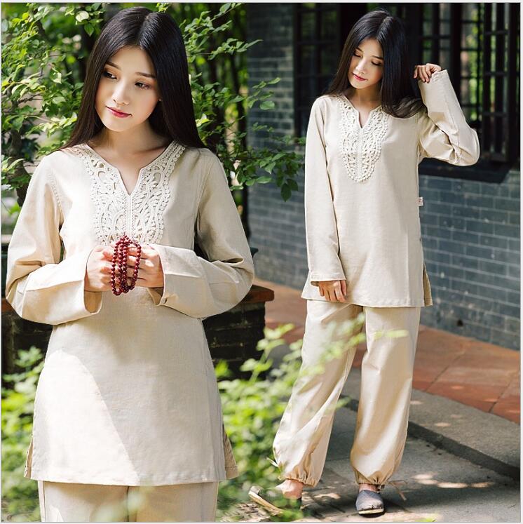 High quality Women meditation Sport Clothing cotton Hemp Yoga suits women's Large size special fitness clothes autumn Taichi Kungfu Uniform