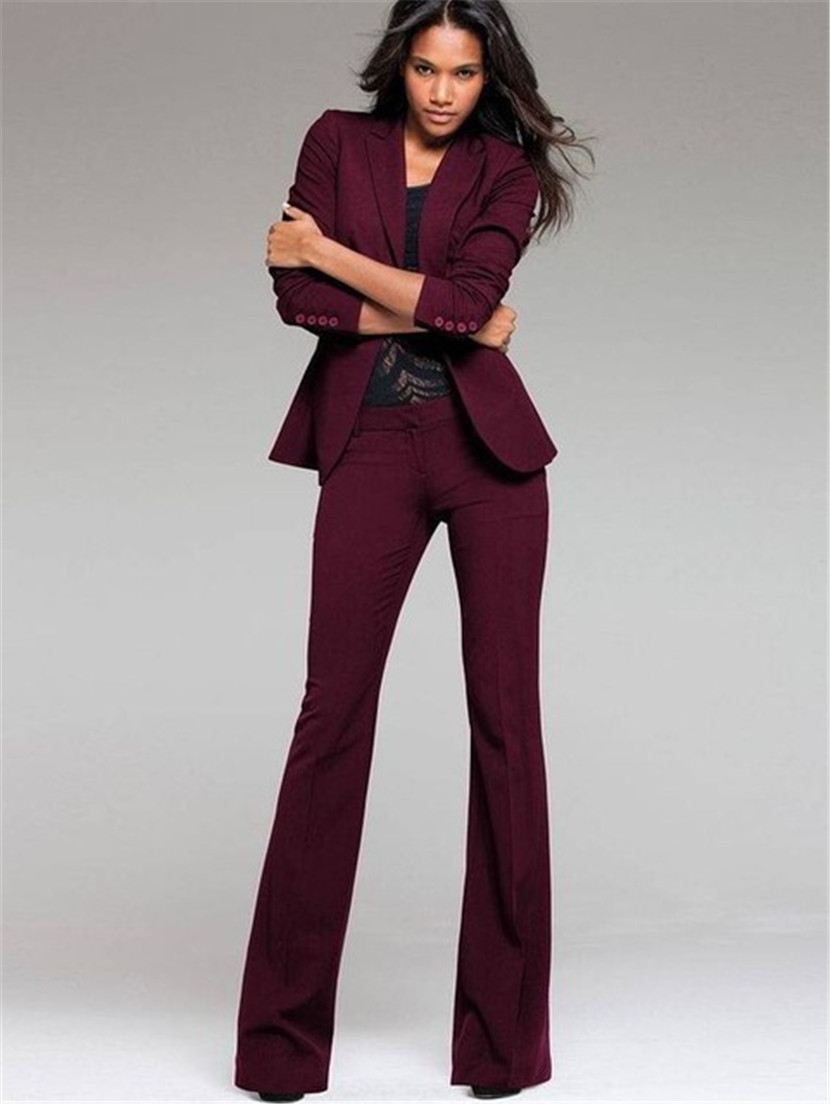 womens formal wear pantsuits Burgundy Women Ladies Custom Made Business Office Tuxedos Formal Work Wear Suits