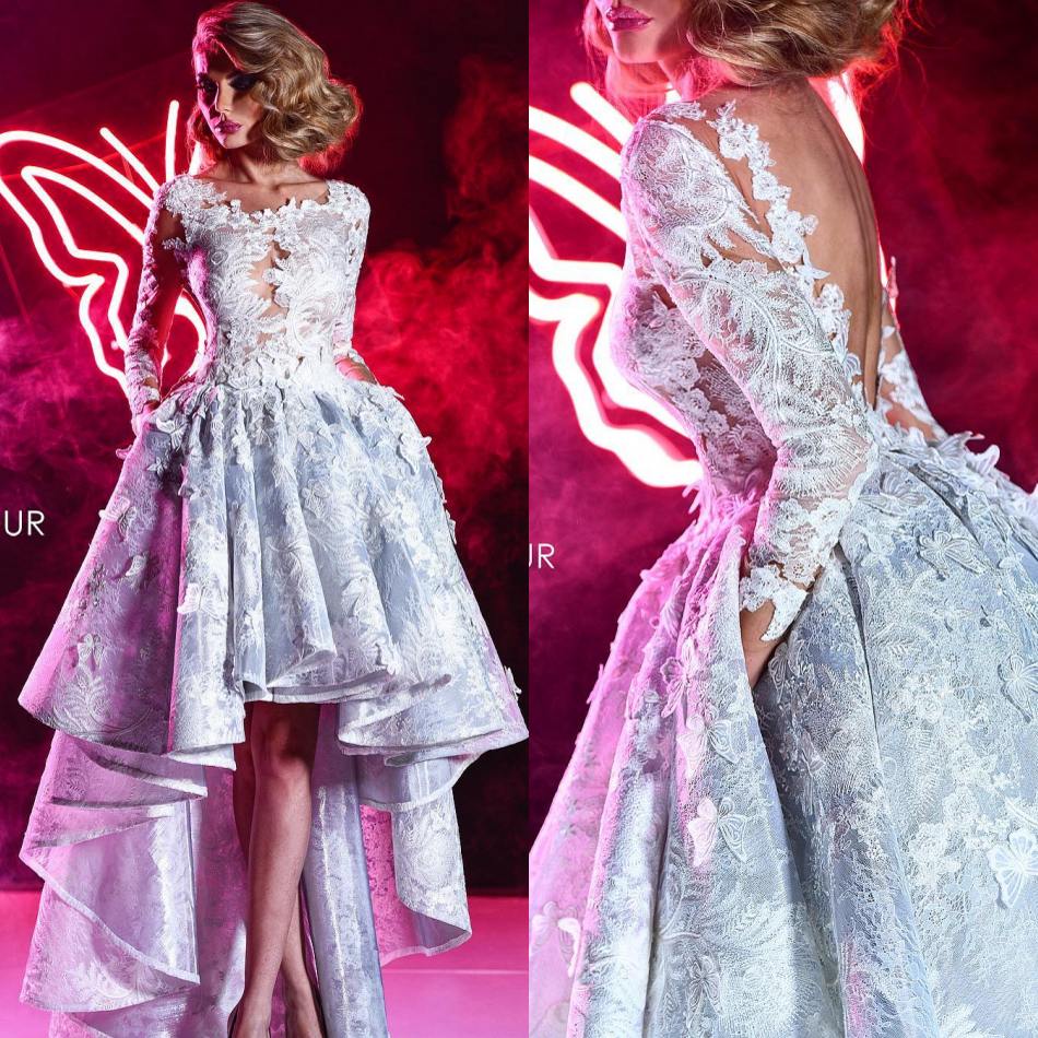 Charming High Low Lace Prom Dresses With Long Sleeves Sheer Bateau Neck Backless Party Evening Dress 3D Appliqued Formal Gowns, Blue
Charming High Low Lace Prom Dresses With Long Sleeves Sheer Bateau Neck Backless Party Evening Dress 3D Appliqued Formal Gowns, Blue