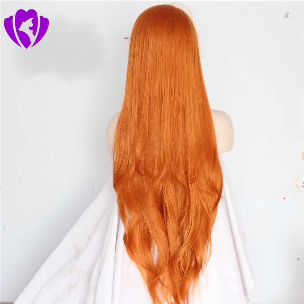 Fast shipping Orange Synthetic Lace Front Wigs for Women Afro Long Straight Wig cosplay Heat Resistant Full Natural Hair