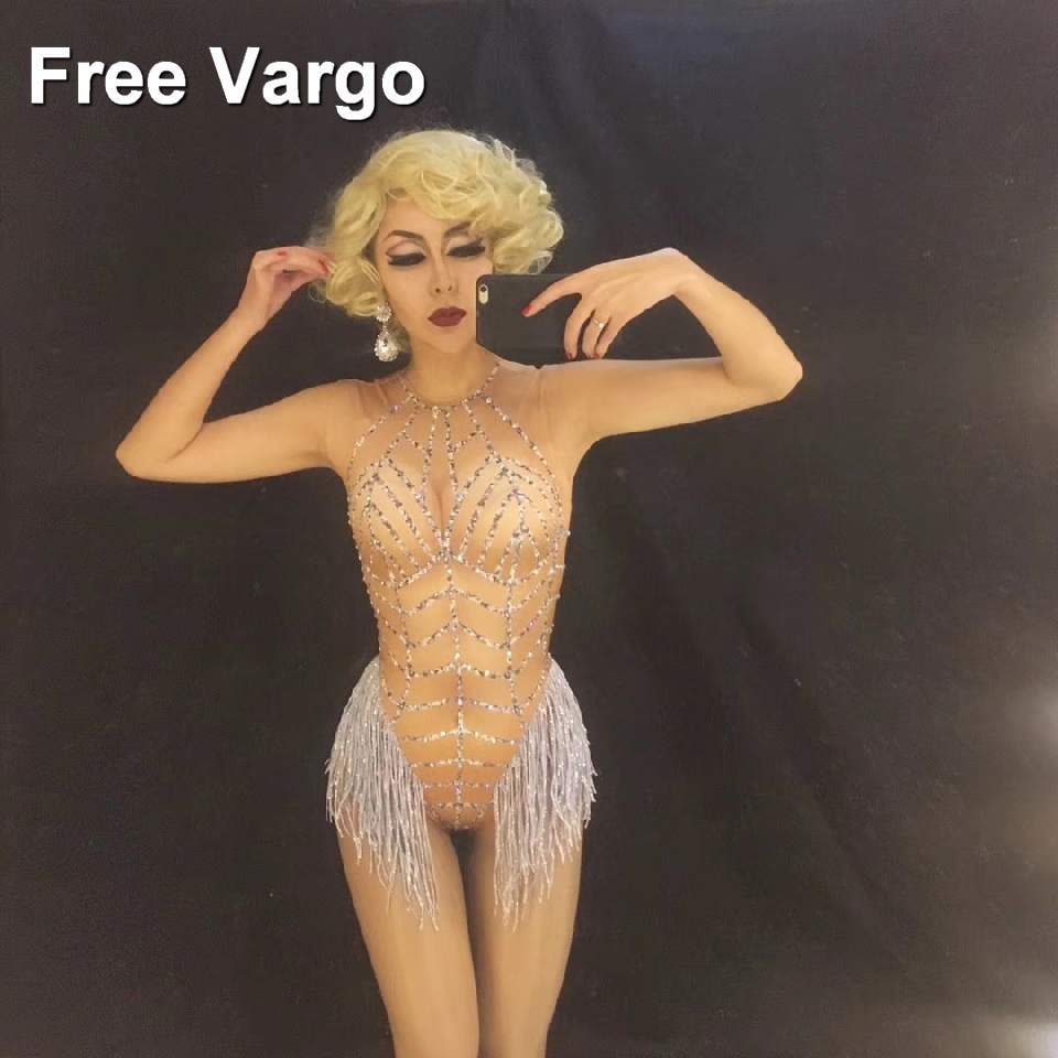 Silver Tassel Women Sexy Bodysuit Sparkling Crystals Costume Nightclub Party Singer Dancer Performance Stagewear Clothing Outfit, As pic
Silver Tassel Women Sexy Bodysuit Sparkling Crystals Costume Nightclub Party Singer Dancer Performance Stagewear Clothing Outfit, As pic