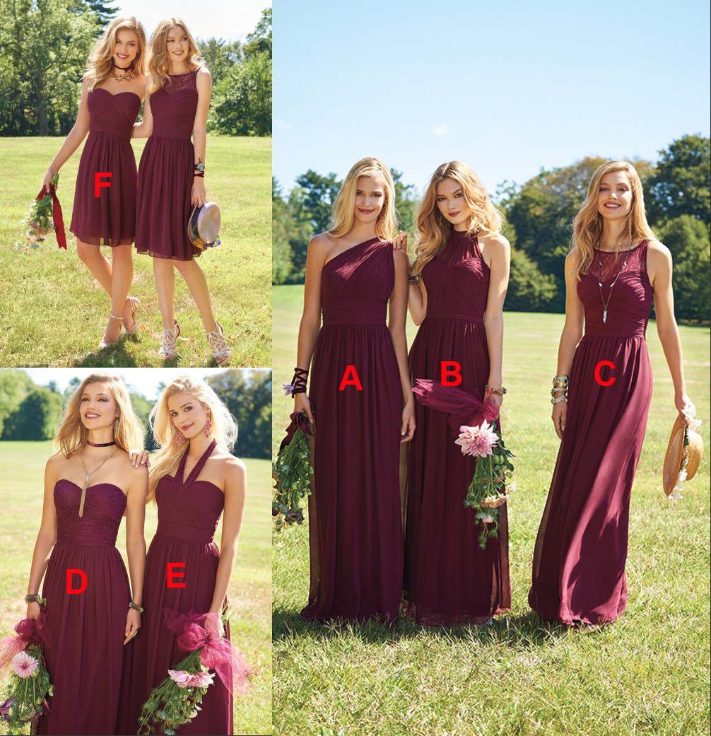 Burgundy Long Lace Chiffon Bridesmaid Dresses Mismatched Popular Custom Short Bridesmaid Dress For Wedding Guest