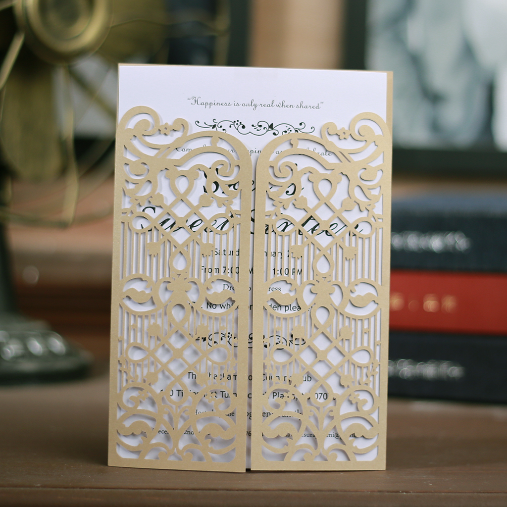 Laser Cut Wedding Invitations OEM in 41 Colors Customized Hollow With Folded Gates Personalized Wedding Invitation Cards #BW-I0307, Ivory envelopes
Laser Cut Wedding Invitations OEM in 41 Colors Customized Hollow With Folded Gates Personalized Wedding Invitation Cards #BW-I0307, Ivory envelopes