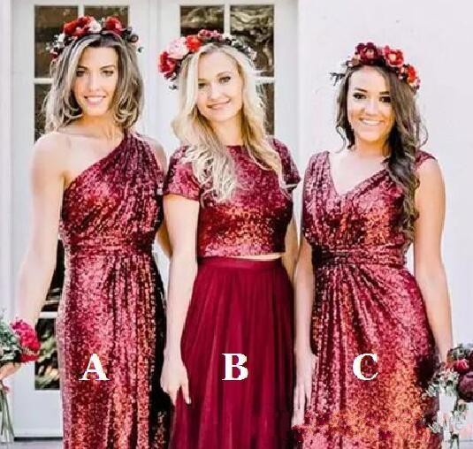 New Cheap Bury Sequin A Line Jewel One Shoulder Floor-Length Bridesmaid Dress Wedding Party Dresses Custom Made