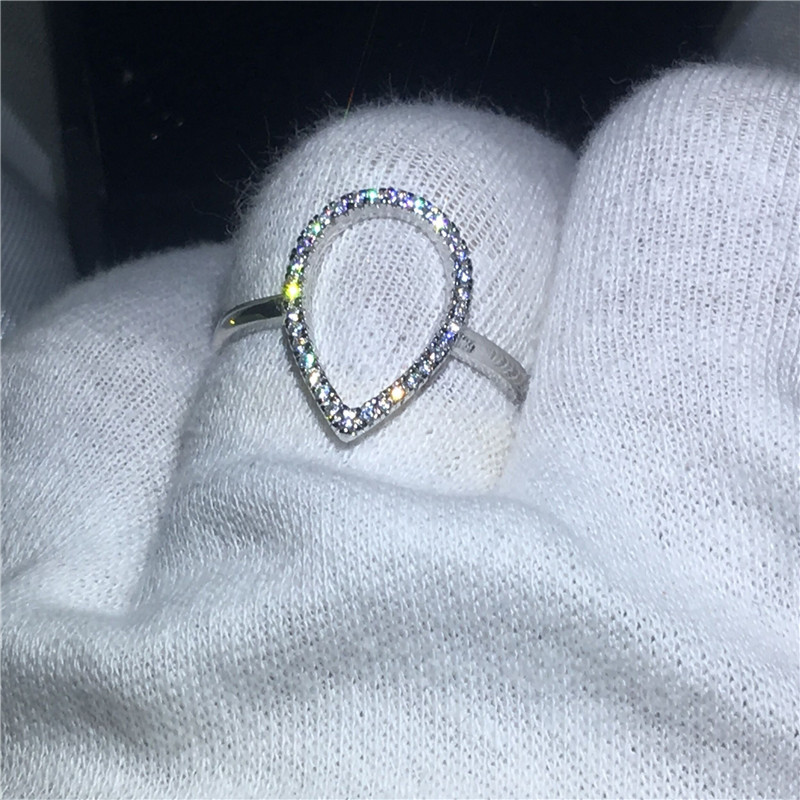 Vecalon Pear cut Jewelry Real Soild 925 Sterling Silver ring 5A Zircon Cz Engagement wedding Band rings for women Bridal Gift