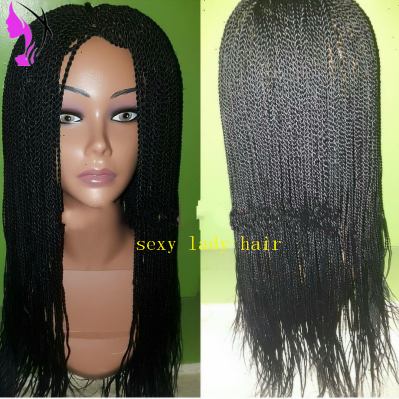 10-30inches long twisted 2X twist braids wig black color mirco braided wig synthetic lace front wigs for black woman