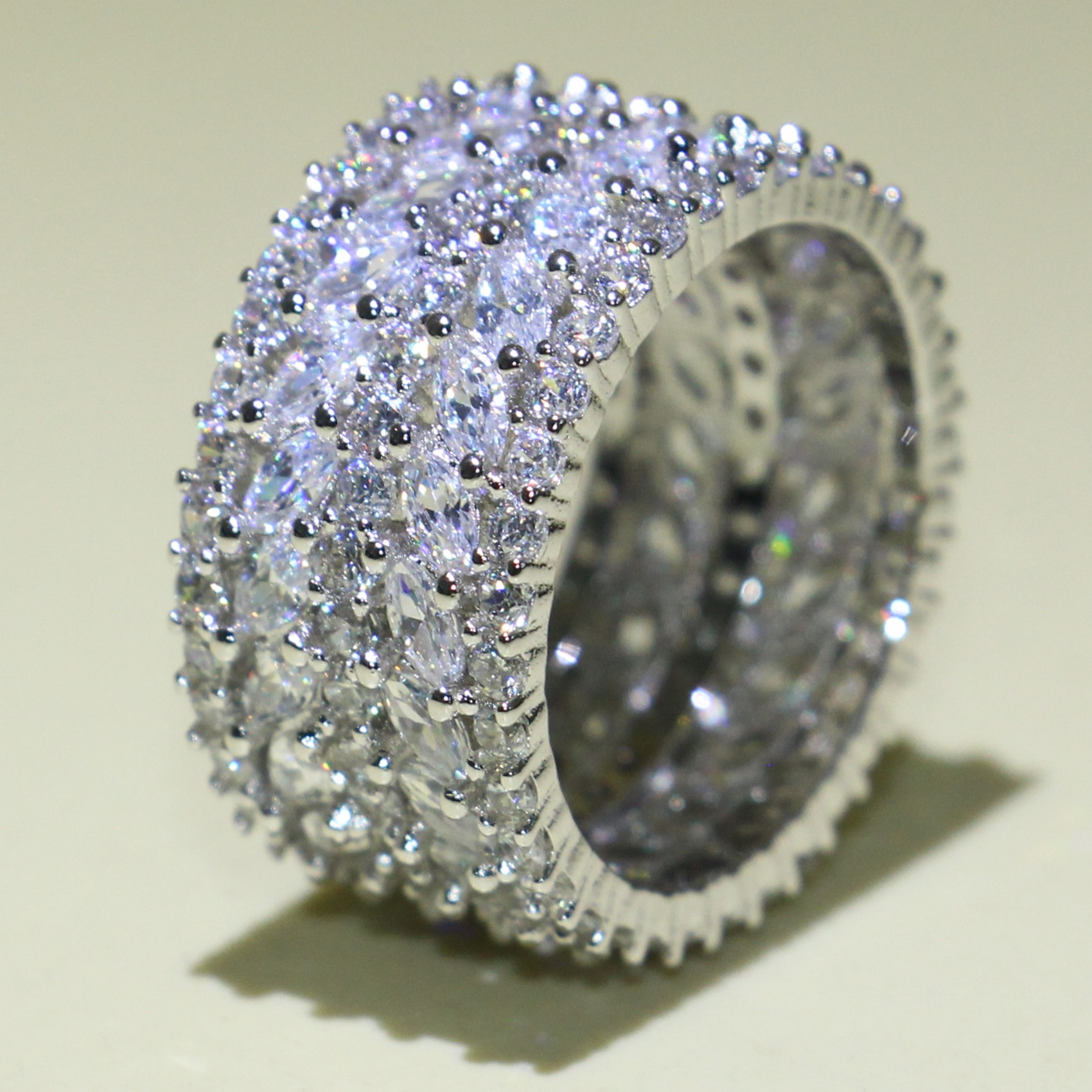 Sterg Sier Marquise CZ 5 Rows Wedding Rings for Women