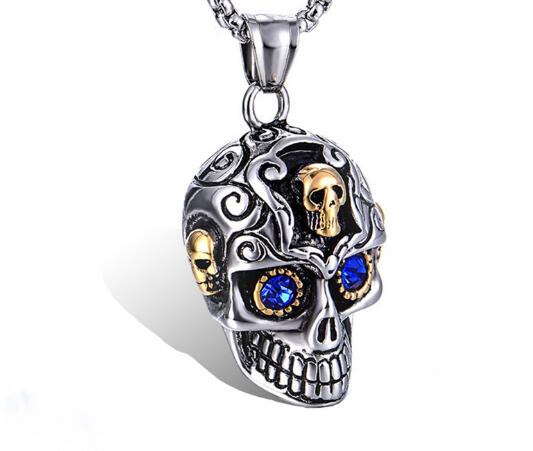 new Vintage stainless steel skeleton head pendant titanium steel man ghost head necklace popular and fashionable