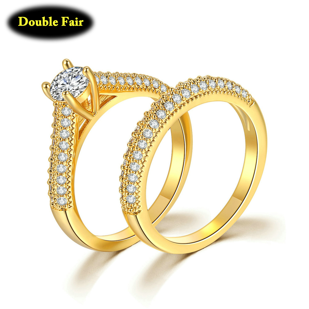 New Fashion Bridal Sets With Full Cubic Zirconia Rings For Women Engagement White/ Yellow Gold Color Jewelry Ring DZR001M