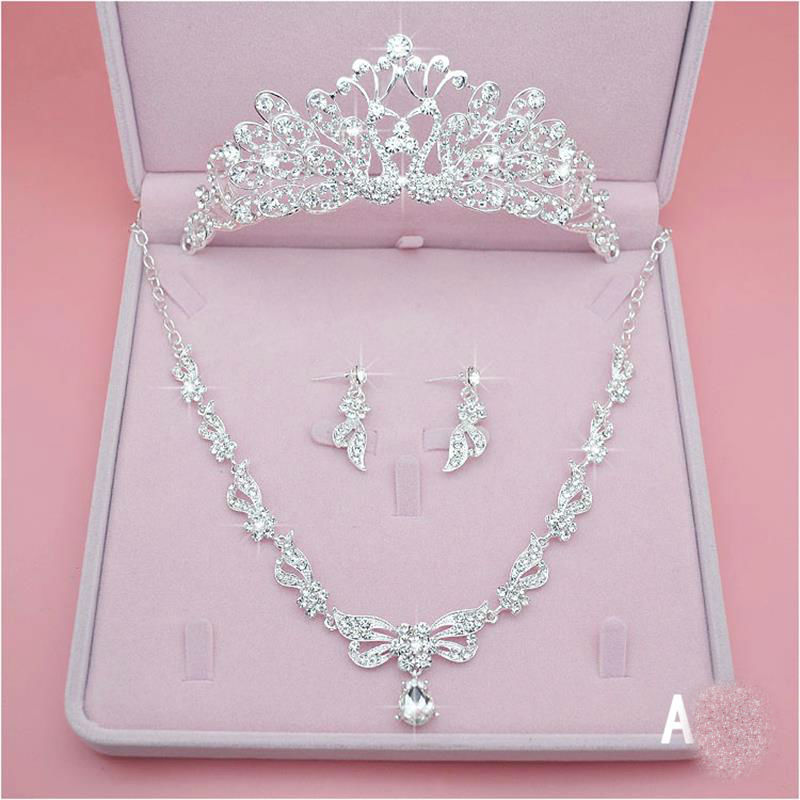 shining three pieces bridal jewelry accessories crystal pearls headpieces crown and tiaras for wedding events