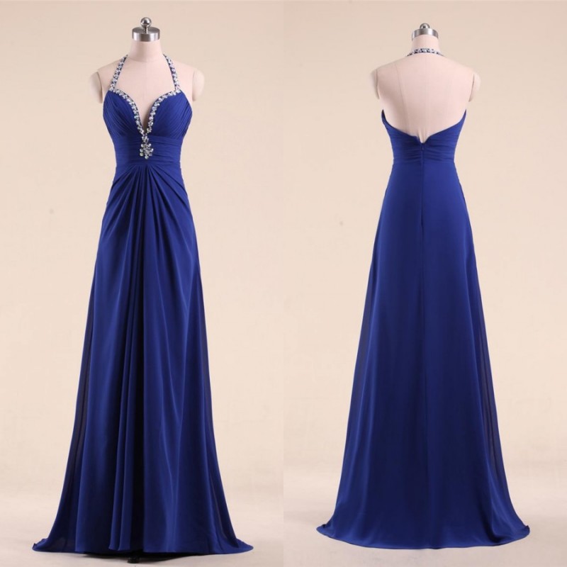 Cheap Royal Blue Prom Dresses 2018 Model Beaded Halter Neckline Ruched Bodice A Line Brush Train Chiffon Vestidos de fiesta largos, Champagne
Cheap Royal Blue Prom Dresses 2018 Model Beaded Halter Neckline Ruched Bodice A Line Brush Train Chiffon Vestidos de fiesta largos, Champagne