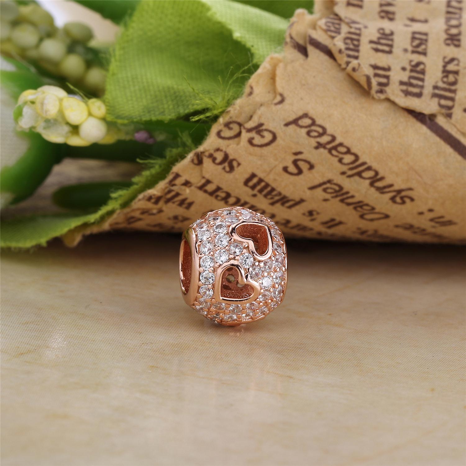 18CT Rose Gold Plated Over 925 Sterling Silver Charm Bead Fits European Jewelry Bracelets and Necklaces