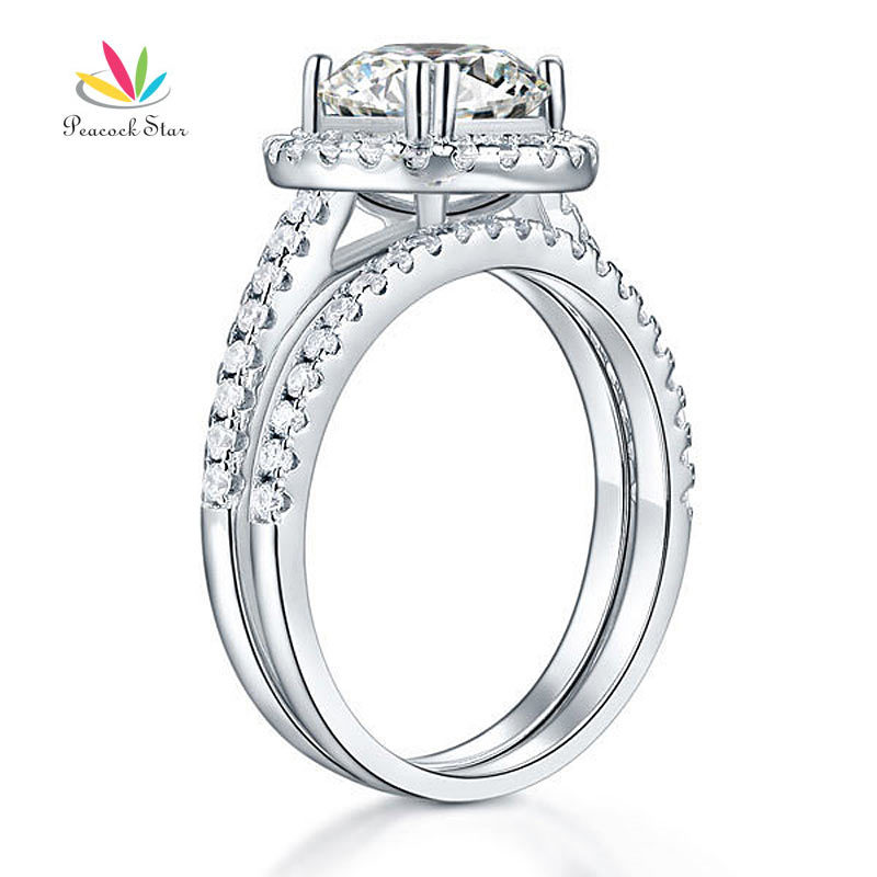 Peacock Star Solid 925 Sterling Silver Wedding Anniversary Engagement Halo Ring Set 2 Ct Wedding Jewelry CFR8218 D18111405