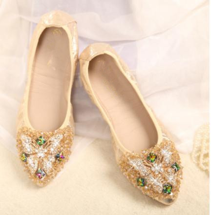 Free send 2018 women's flat bottom butterfly water drill pointed end Shallow mouth shoes, Gold
Free send 2018 women's flat bottom butterfly water drill pointed end Shallow mouth shoes, Gold