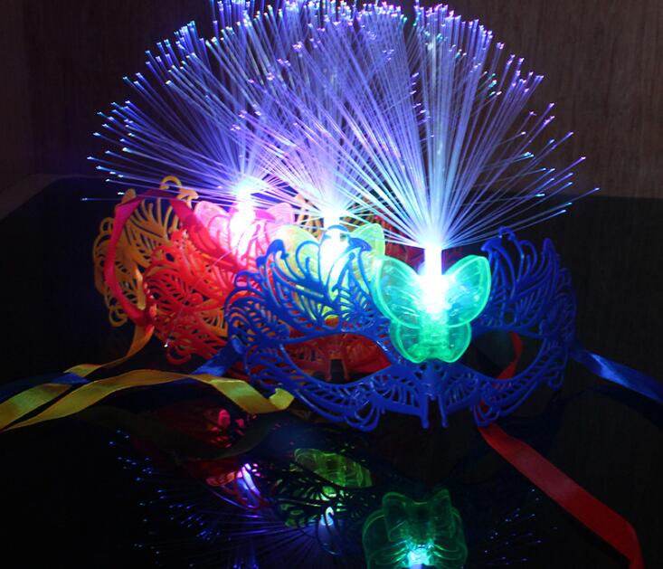 Women Venetian LED Fiber Mask Masquerade Fancy Dress Party Princess Feather Masks Multi Colors for Party