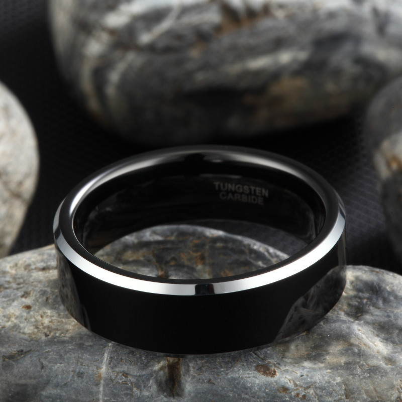 Somen Ring Men 8mm Black Tungsten Carbide Ring Polished Flat Wedding Band Engagement Rings Friends Gift Jewelry anel masculino S18101607