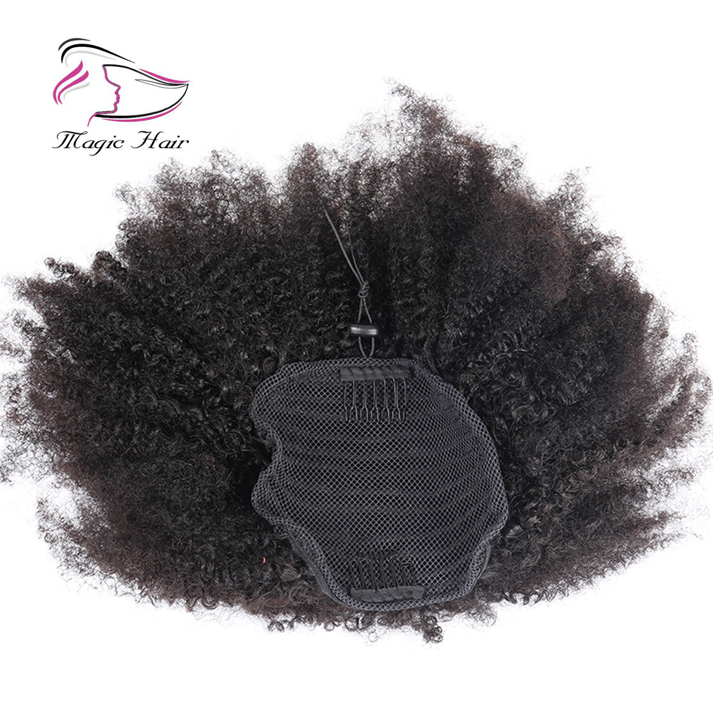 Afro Kinky Curly Ponytail For Women Natural Black Remy Hair 1 Piece Clip In Ponytails 100% Human Hair Evermagic Hair Products