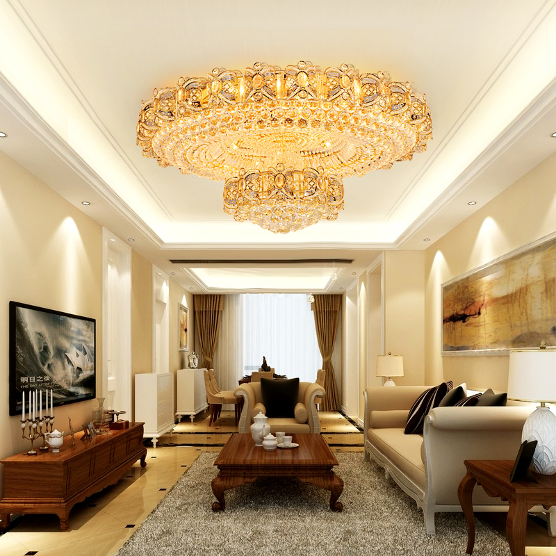 LED Modern Crystal Ceiling Lights Fixture American Round Gold chandelier lamps European Home Indoor Lighting 3 White Colors Dimmable