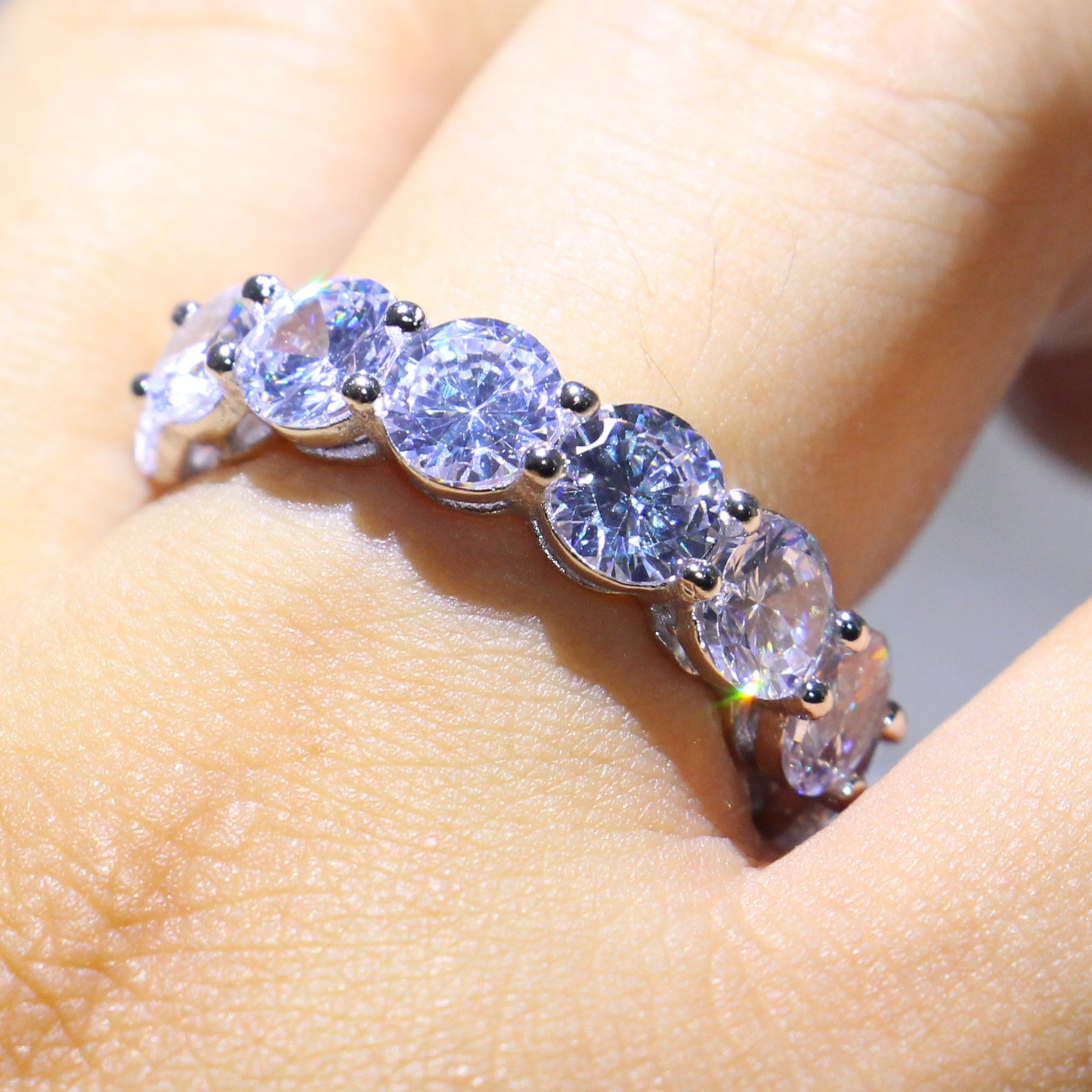 Sterg Sier 6MM Topaz CZ Dia Eternity Women's Ring