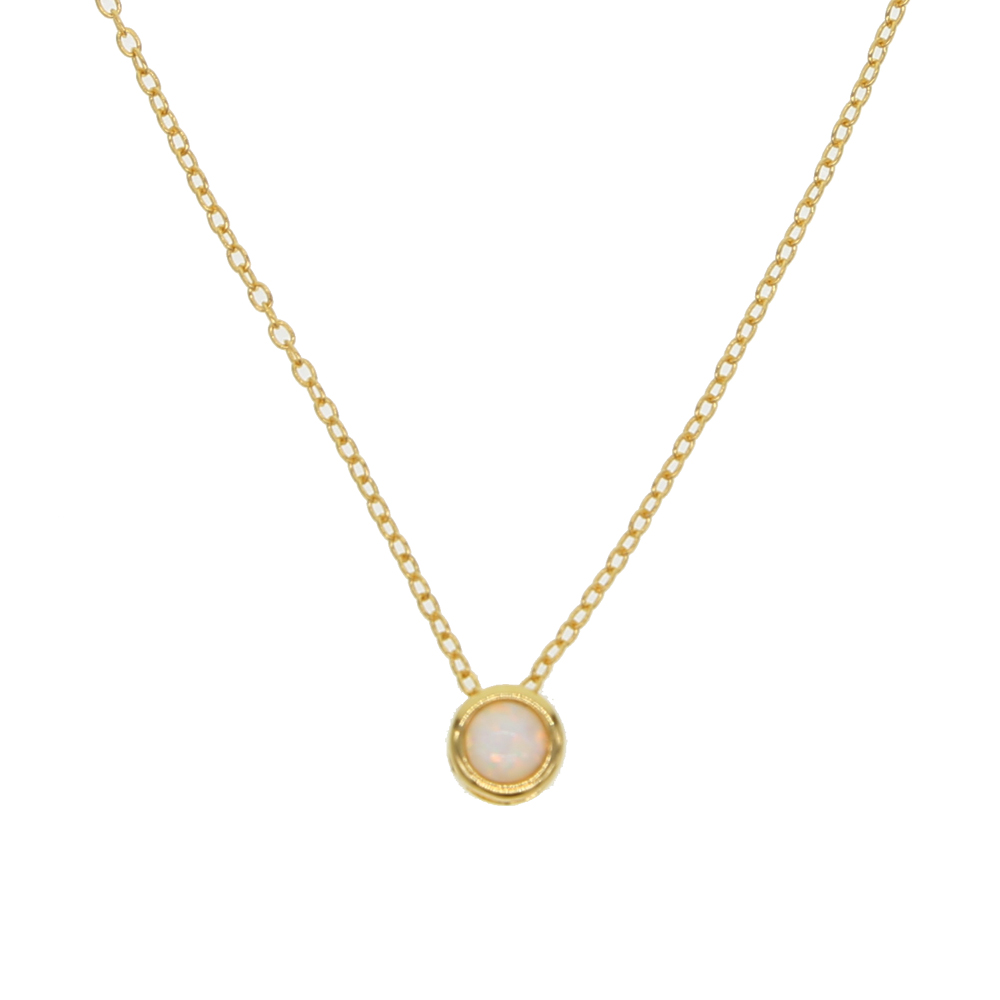 gold plated vermeil 925 sterling silver single stone necklace simple design bezel round cz charm beaded slider opal collar chains