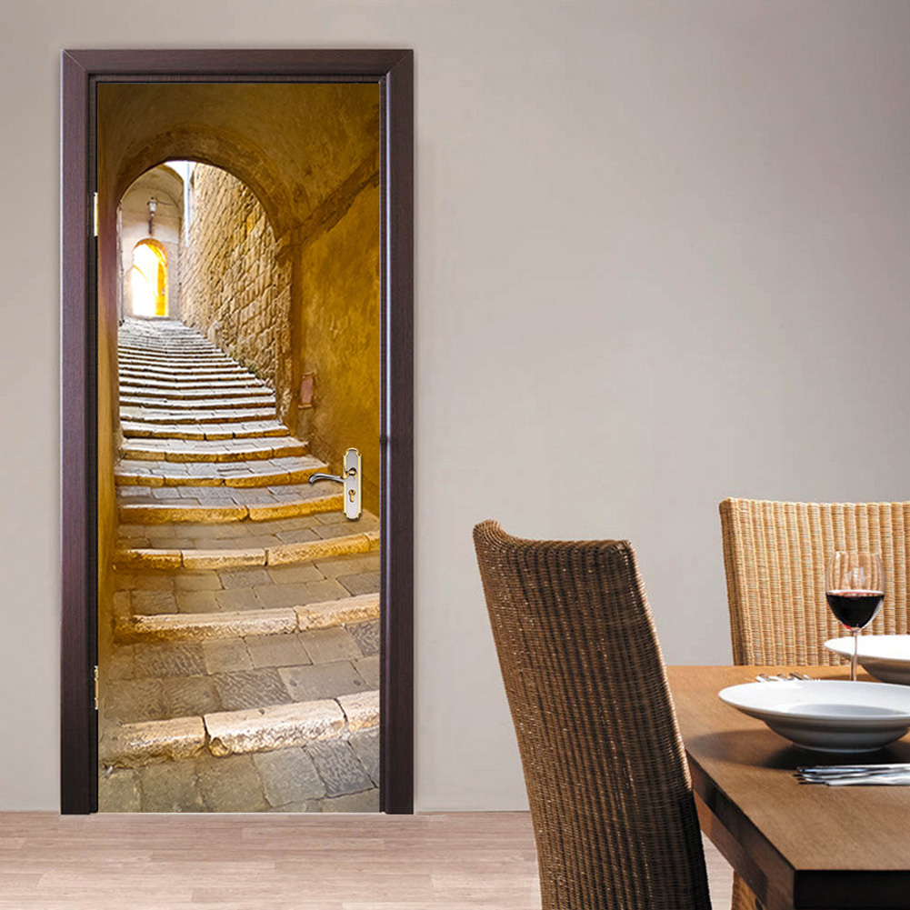 2Pcs/set Stone Steps Door Stickers European Style Wall Sticker for Bedroom Living Room Decor Poster PVC Waterproof Decal