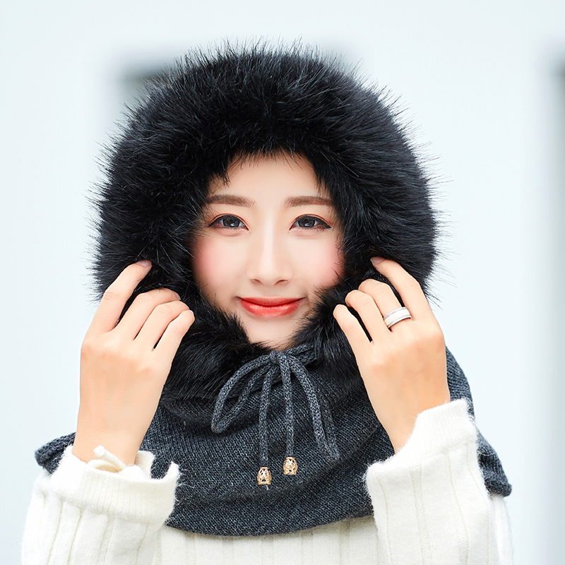 Winter Warm Women Knitted Hat Scarf Set Outdoor Sport Plus Plush Female Beanies Caps Hooded Scarves caps for girls Skullies D18110601