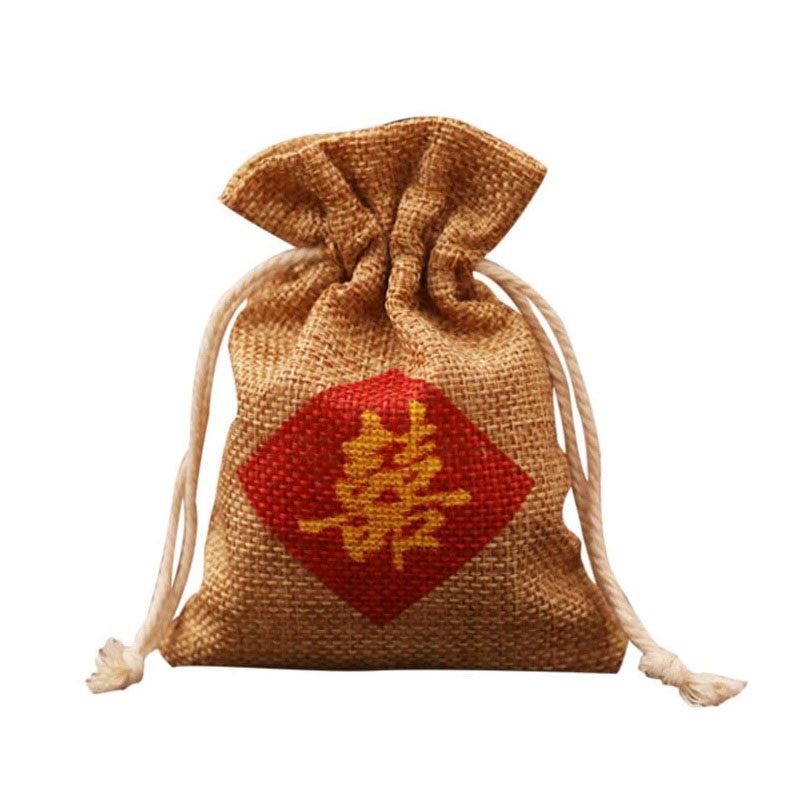 Burlap Favor Bag&quot; Double Happiness &quot; Chinese Words Printing Wedding Marriage Party Candy Gift Bag Free Shipping ZA6937 от DHgate WW