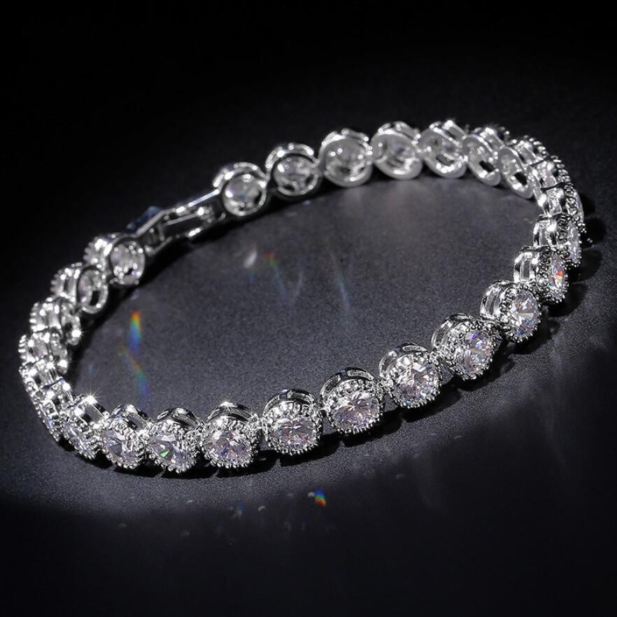 Roma Bracelet Clsssical Luxury Jewelry 18K White&Rose Gold Filled Round Cut CZ Crystal Diamond Promise Cool Women Bracelet For Lovers'Gift