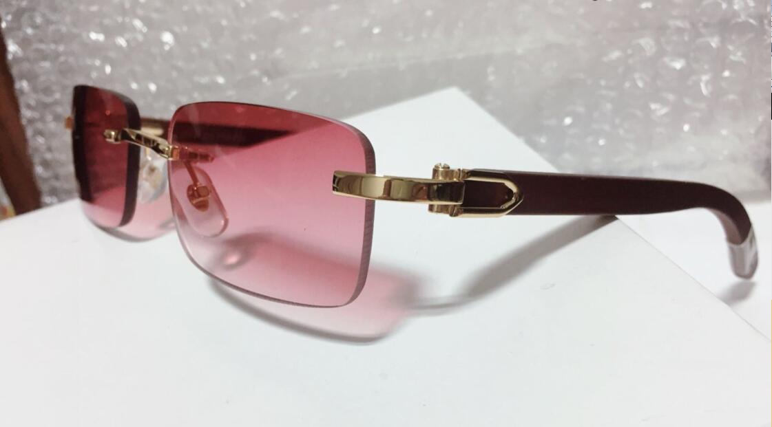 Rimless Sun Glasses Buffalo Horn Glasses with Red Lens Mens Womens Sunglasses for Designer Best Quality with Box