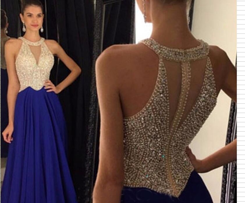 E A Sexy Sheer Corset Party Backless Navy Blue Prom Dresses With Crystal HY