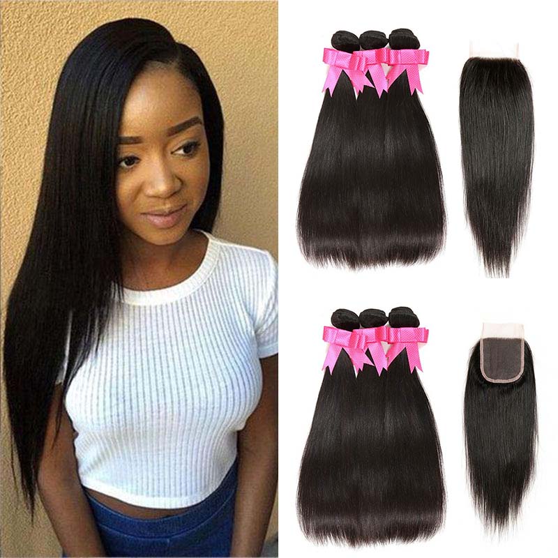 Brazilian Peruvian Malaysian Straight Bundles With Closure Unprocessed Virgin Human Remy Hair Weave 3 Weft with 4x4 Lace Closure Extensions, Natural color
Brazilian Peruvian Malaysian Straight Bundles With Closure Unprocessed Virgin Human Remy Hair Weave 3 Weft with 4x4 Lace Closure Extensions, Natural color