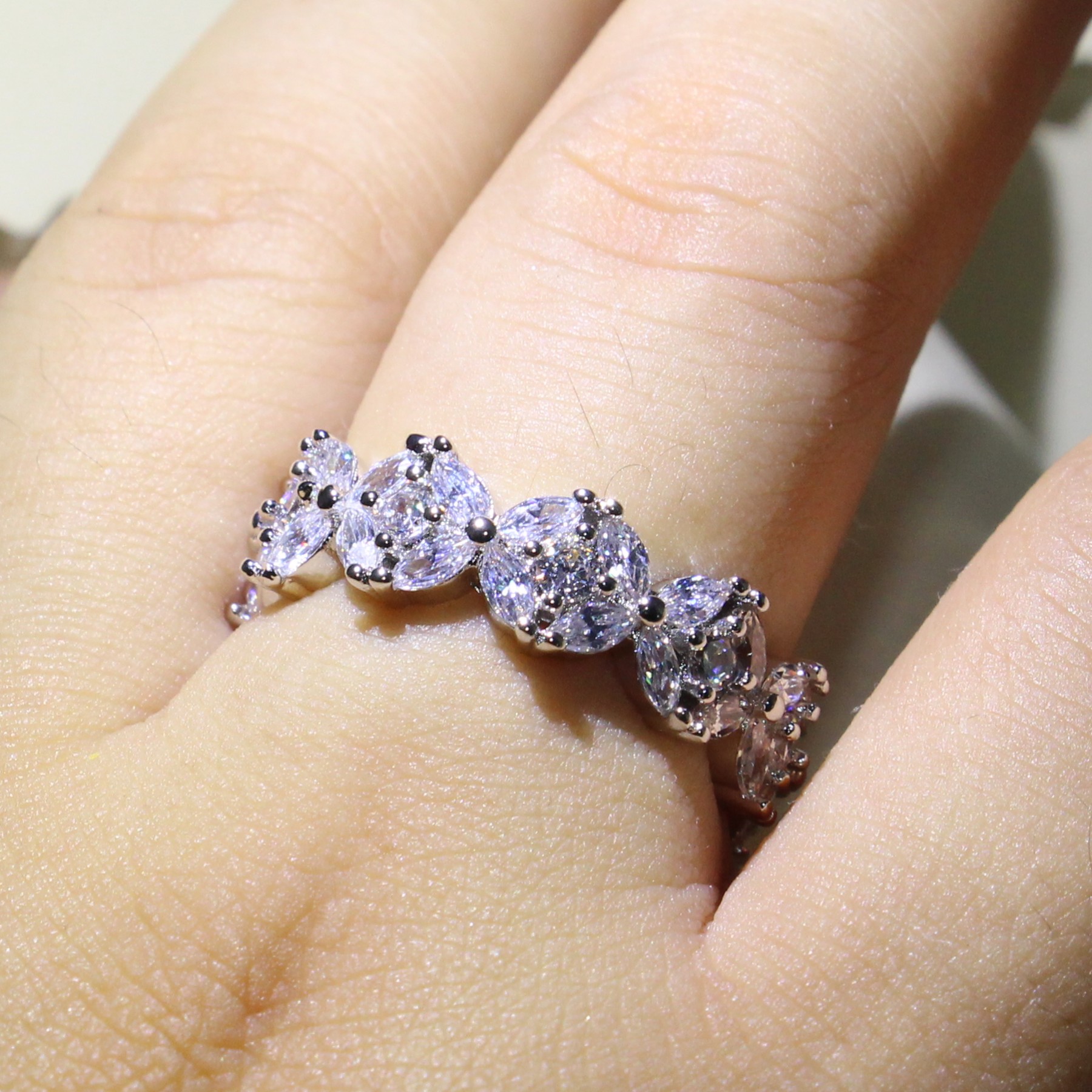 Sterg Sier Marquise Topaz Eternity Stackable Wedding Ring for Women