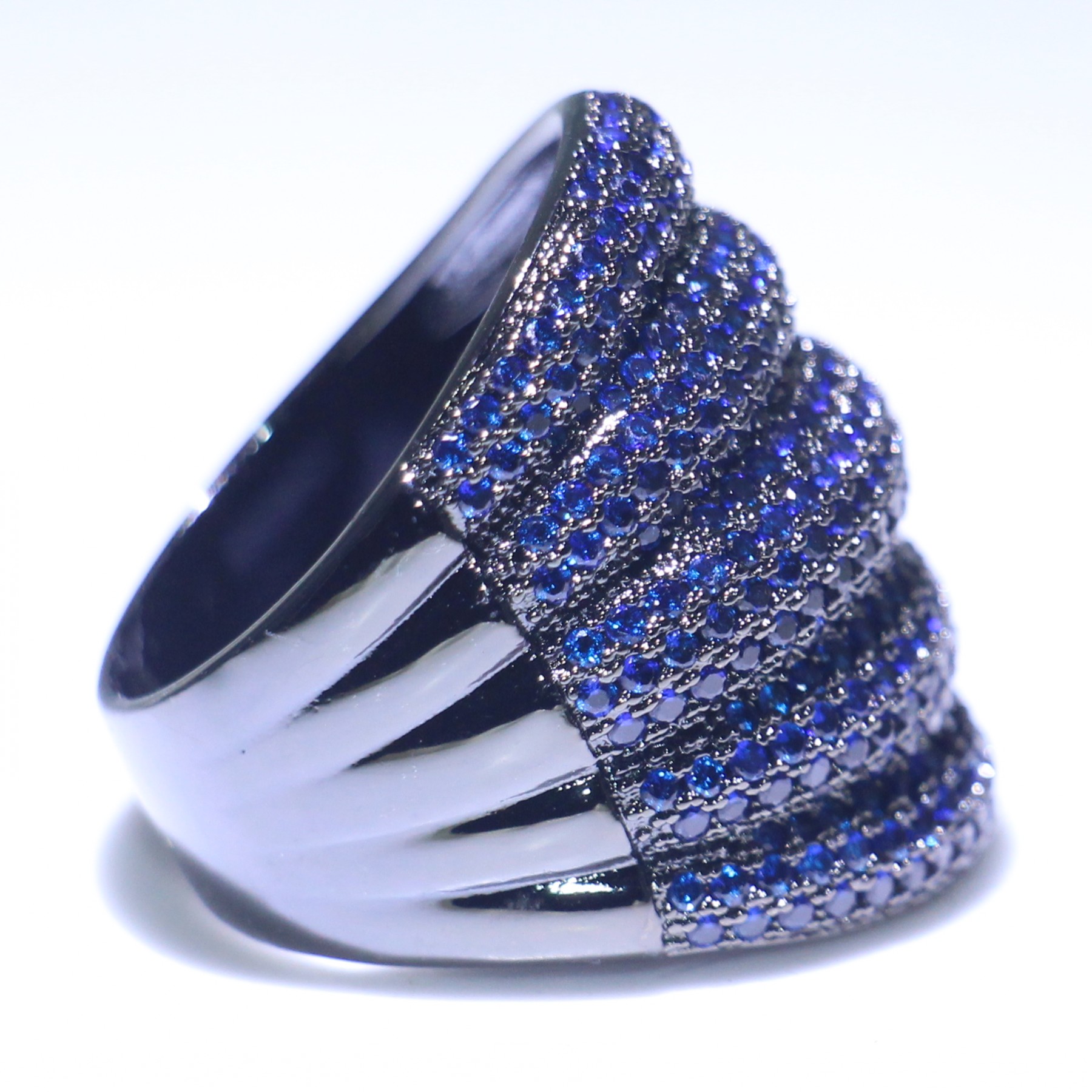 Size 5-11 Drop Shipping Finger Ring Luxury Jewelry 10KT Black Gold Fill Pave Blue Sapphire Gemstones Party Eternity Wedding Band Ring Gift