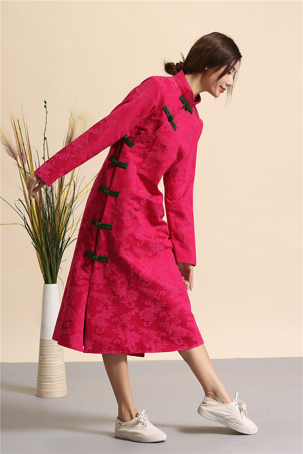 East Asian Retro style Chinese oriental Linen dresses modified cheongsam modern qipao dress female long cotton qipao dress